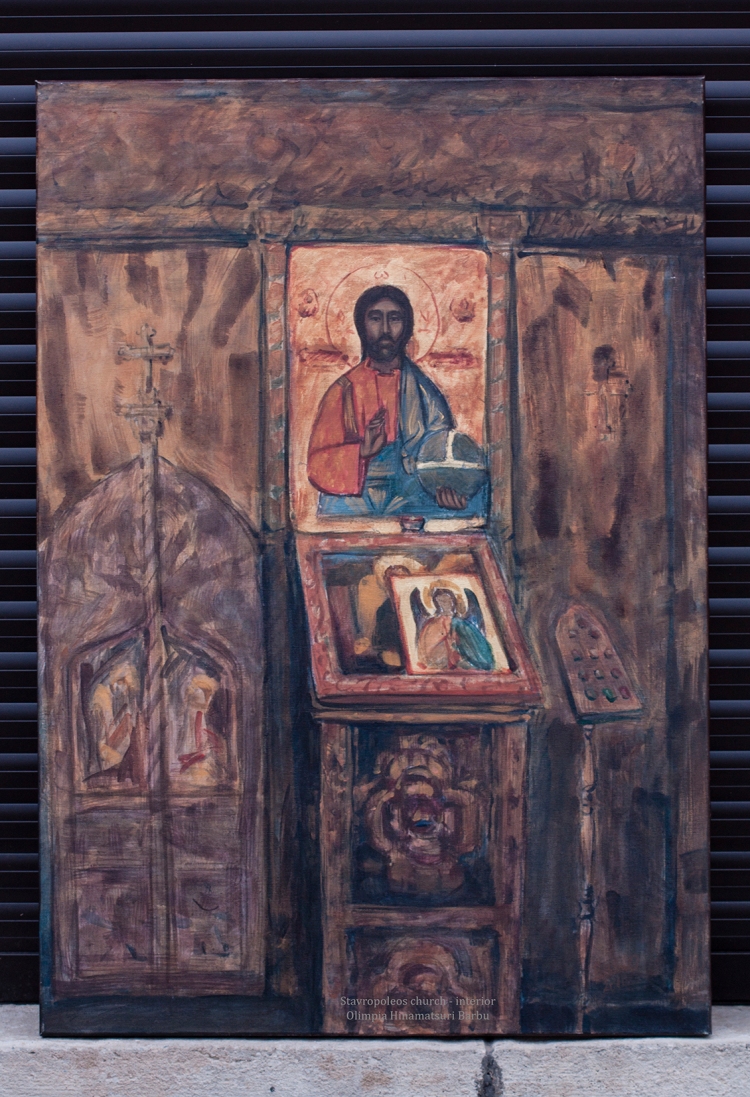 Stavropoleos church - interior | 100 x 50 cm | acrylic on canvas | 2010 by Olimpia Hinamatsuri Barbu